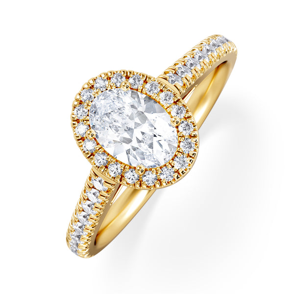 Georgina GIA Oval Diamond Halo Engagement Ring 18K Gold 1.30ct G/Vs2